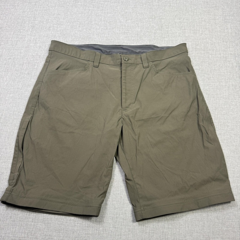 Eddie Bauer Chino Shorts Mens 38 Green‎ Nylon Spandex Flat Front 10 Inseam